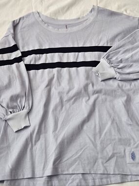 Women's Light Blue Long Sleeve Shirt with Black Stripes